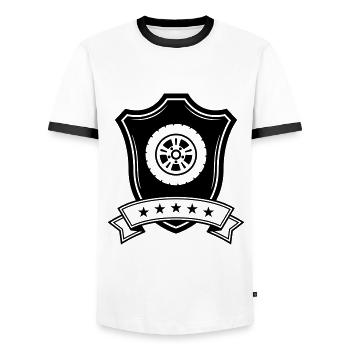 Tyre tuning crest - Men's Ringer Shirt - white/black - Front - AI Model Female 172 light (172cm) & AI Model Male 178 dark (178cm)