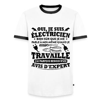 Oui, Je Suis Électricien Humour Cadeau - T-shirt contrasté Homme - blanc/noir - Devant - AI Model Female 172 light (172cm) & AI Model Male 178 dark (178cm)