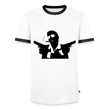 pour la Mafia - T-shirt contrasté Homme - blanc/noir - Devant - AI Model Female 172 light (172cm) & AI Model Male 178 dark (178cm)