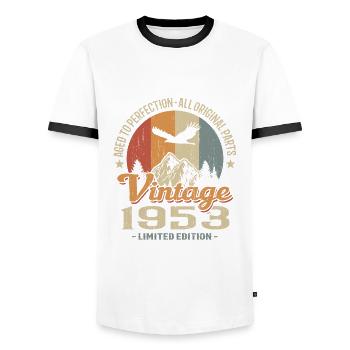 Vintage retro 1953 - T-shirt contrasté Homme - blanc/noir - Devant - AI Model Female 172 light (172cm) & AI Model Male 178 dark (178cm)
