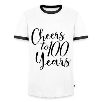 Vive le 100e anniversaire de 100 ans - T-shirt contrasté Homme - blanc/noir - Devant - AI Model Female 172 light (172cm) & AI Model Male 178 dark (178cm)