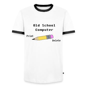 Old School Computer- - Männer Kontrast-T-Shirt - Weiß/Schwarz - Vorne - AI Model Female 172 light (172cm) & AI Model Male 178 dark (178cm)