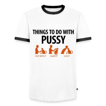 Les choses que vous pouvez faire avec une chatte. - T-shirt contrasté Homme - blanc/noir - Devant - AI Model Female 172 light (172cm) & AI Model Male 178 dark (178cm)