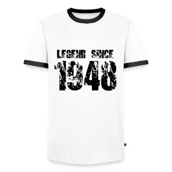 Legend since 1948 - Men's Ringer Shirt - white/black - Front - AI Model Female 172 light (172cm) & AI Model Male 178 dark (178cm)