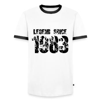 Légende depuis 1983 - T-shirt contrasté Homme - blanc/noir - Devant - AI Model Female 172 light (172cm) & AI Model Male 178 dark (178cm)