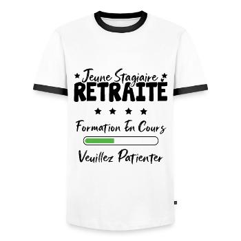 Jeune stagiaire retraite formation en cours - T-shirt contrasté Homme - blanc/noir - Devant - AI Model Female 172 light (172cm) & AI Model Male 178 dark (178cm)