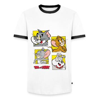 Tom et Jerry Charactères - T-shirt contrasté Homme - blanc/noir - Devant - AI Model Female 172 light (172cm) & AI Model Male 178 dark (178cm)