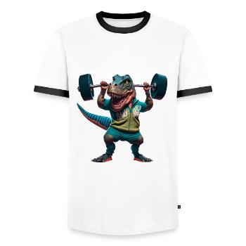 T-Rex Fitness Training Langhantel Bodybuilding - Männer Kontrast-T-Shirt - Weiß/Schwarz - Vorne - AI Model Female 172 light (172cm) & AI Model Male 178 dark (178cm)