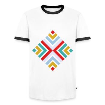 Folkloristisches geometrisches Muster - Männer Kontrast-T-Shirt - Weiß/Schwarz - Vorne - AI Model Female 172 light (172cm) & AI Model Male 178 dark (178cm)