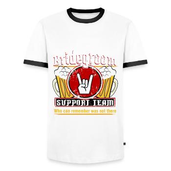 Bridegroom Support Team - Men's Ringer Shirt - white/black - Front - AI Model Female 172 light (172cm) & AI Model Male 178 dark (178cm)