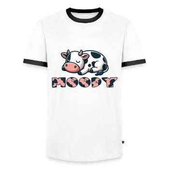 Moody Cow Lover Funny Grumpy Person Gift Quote - Men's Ringer Shirt - white/black - Front - AI Model Female 172 light (172cm) & AI Model Male 178 dark (178cm)