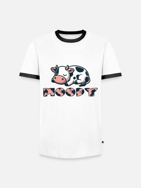 Moody Cow Lover Funny Grumpy Person Gift Quote - Men's Ringer Shirt - white/black