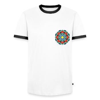 Dancheong 단청 - single (Ver.3) - Men's Ringer Shirt - white/black - Front - AI Model Female 172 light (172cm) & AI Model Male 178 dark (178cm)