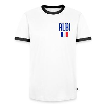 Albi France Flag Emblem - Men's Ringer Shirt - white/black - Front - AI Model Female 172 light (172cm) & AI Model Male 178 dark (178cm)