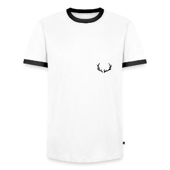 Antlers deer hunting forest - Men's Ringer Shirt - white/black - Front - AI Model Female 172 light (172cm) & AI Model Male 178 dark (178cm)