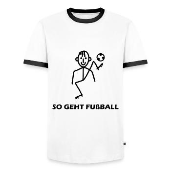 So geht Fußball - Männer Kontrast-T-Shirt - Weiß/Schwarz - Vorne - AI Model Female 172 light (172cm) & AI Model Male 178 dark (178cm)