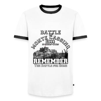 Battle of Monte Cassino 1944 - Men's Ringer Shirt - white/black - Front - AI Model Female 172 light (172cm) & AI Model Male 178 dark (178cm)