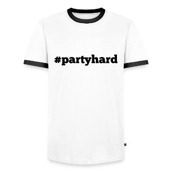 Party hard - celebrate bachelorettes - Logoi - Men's Ringer Shirt - white/black - Front - AI Model Female 172 light (172cm) & AI Model Male 178 dark (178cm)