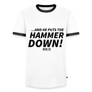 Hammer down - Men's Ringer Shirt - white/black - Front - AI Model Female 172 light (172cm) & AI Model Male 178 dark (178cm)