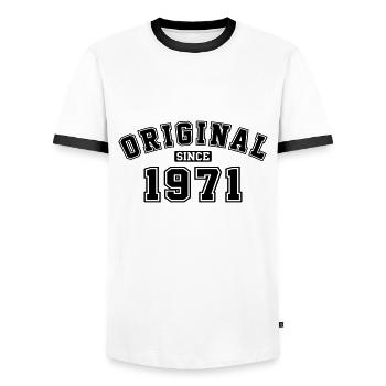 Original Since 1971 College Style - Men's Ringer Shirt - white/black - Front - AI Model Female 172 light (172cm) & AI Model Male 178 dark (178cm)