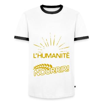Agriculteurs - nourrir les gens - T-shirt contrasté Homme - blanc/noir - Devant - AI Model Female 172 light (172cm) & AI Model Male 178 dark (178cm)