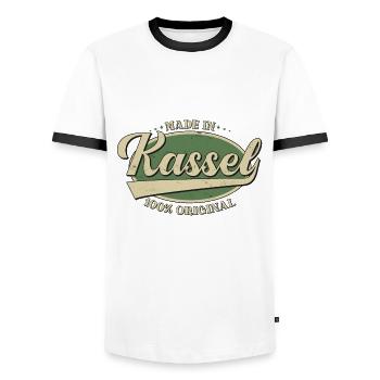 Kassel Kasseler Original - Männer Kontrast-T-Shirt - Weiß/Schwarz - Vorne - AI Model Female 172 light (172cm) & AI Model Male 178 dark (178cm)