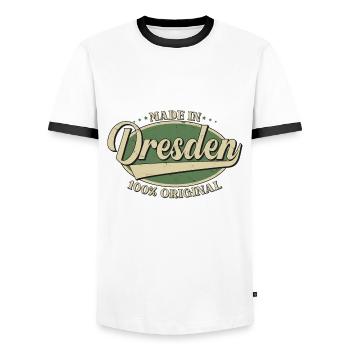 Dresden Dresdener Original - Männer Kontrast-T-Shirt - Weiß/Schwarz - Vorne - AI Model Female 172 light (172cm) & AI Model Male 178 dark (178cm)