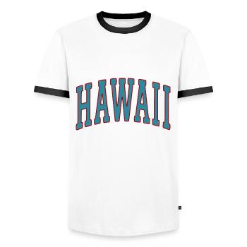 HAWAII - College Style - Men's Ringer Shirt - white/black - Front - AI Model Female 172 light (172cm) & AI Model Male 178 dark (178cm)