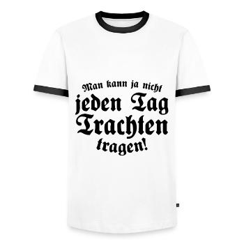 man kann ja nicht jeden tag trachten tragen - Männer Kontrast-T-Shirt - Weiß/Schwarz - Vorne - AI Model Female 172 light (172cm) & AI Model Male 178 dark (178cm)