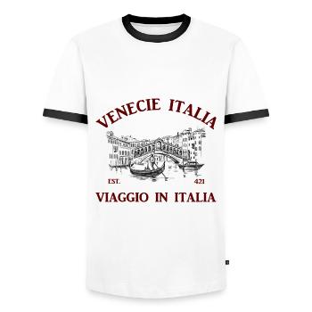 Venice Gondola T-Shirt – Italy Travel Souvenir - Men's Ringer Shirt - white/black - Front - AI Model Female 172 light (172cm) & AI Model Male 178 dark (178cm)