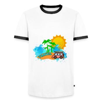 Travel - Men's Ringer Shirt - white/black - Front - AI Model Female 172 light (172cm) & AI Model Male 178 dark (178cm)