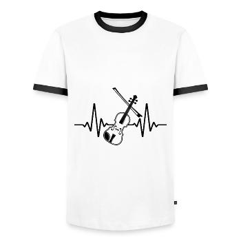 Violin Heartbeat Retro Violin Violinist - Men's Ringer Shirt - white/black - Front - AI Model Female 172 light (172cm) & AI Model Male 178 dark (178cm)