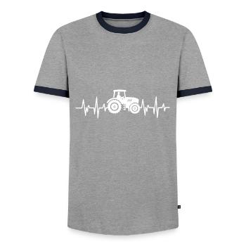 Heartbeat - Tractor - Farmer - Farmer - Men's Ringer Shirt - grey/navy  - Front - AI Model Female 172 light (172cm) & AI Model Male 178 light (178cm)