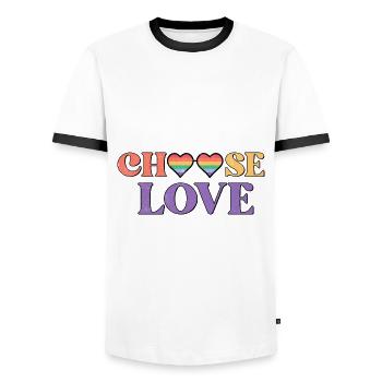 Gay Lesbian Rainbow T-Shirt Gift Idea - Men's Ringer Shirt - white/black - Front - AI Model Female 172 light (172cm) & AI Model Male 178 dark (178cm)