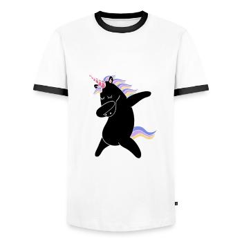 Black dabbing unicorn | Einhorn | - Männer Kontrast-T-Shirt - Weiß/Schwarz - Vorne - AI Model Female 172 light (172cm) & AI Model Male 178 dark (178cm)