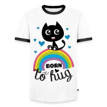 Born tu hug, chat mignon sur arc en ciel ! - T-shirt contrasté Homme - blanc/noir - Devant - AI Model Female 172 light (172cm) & AI Model Male 178 dark (178cm)
