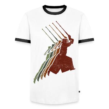 Japanischer Schwertkampf Kendo - Männer Kontrast-T-Shirt - Weiß/Schwarz - Vorne - AI Model Female 172 light (172cm) & AI Model Male 178 dark (178cm)