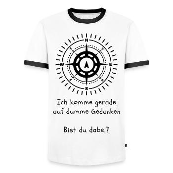 Himmelsrichtung Kompass mit lustigem Spruch - Männer Kontrast-T-Shirt - Weiß/Schwarz - Vorne - AI Model Female 172 light (172cm) & AI Model Male 178 dark (178cm)