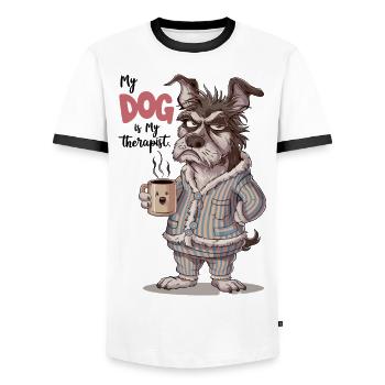 Mein Hund ist mein Therapeut Tierliebhaber - Männer Kontrast-T-Shirt - Weiß/Schwarz - Vorne - AI Model Female 172 light (172cm) & AI Model Male 178 dark (178cm)