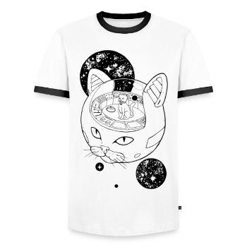 Space Emperor Cat - Men's Ringer Shirt - white/black - Front - AI Model Female 172 light (172cm) & AI Model Male 178 dark (178cm)