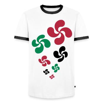Croix du Pays Basque - T-shirt contrasté Homme - blanc/noir - Devant - AI Model Female 172 light (172cm) & AI Model Male 178 dark (178cm)