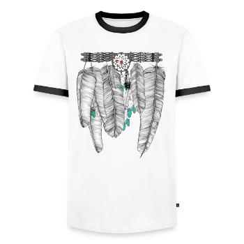 Feather - Men's Ringer Shirt - white/black - Front - AI Model Female 172 light (172cm) & AI Model Male 178 dark (178cm)