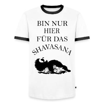Bin nur hier für das Shavasana - Männer Kontrast-T-Shirt - Weiß/Schwarz - Vorne - AI Model Female 172 light (172cm) & AI Model Male 178 dark (178cm)