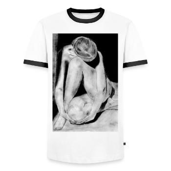 Schüchterne Frau nackt - Männer Kontrast-T-Shirt - Weiß/Schwarz - Vorne - AI Model Female 172 light (172cm) & AI Model Male 178 dark (178cm)
