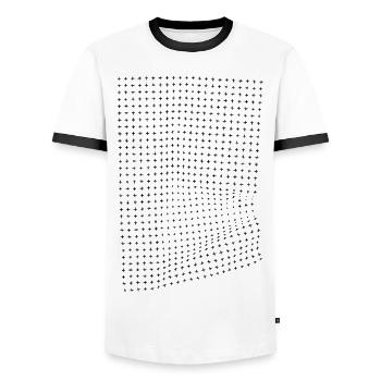 Optische Illusion eines Knitter effekts - Männer Kontrast-T-Shirt - Weiß/Schwarz - Vorne - AI Model Female 172 light (172cm) & AI Model Male 178 dark (178cm)