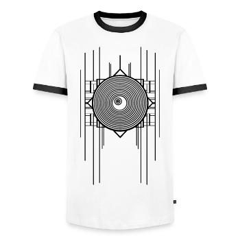 Conception abstraite de l’art Deco Ringl - T-shirt contrasté Homme - blanc/noir - Devant - AI Model Female 172 light (172cm) & AI Model Male 178 dark (178cm)
