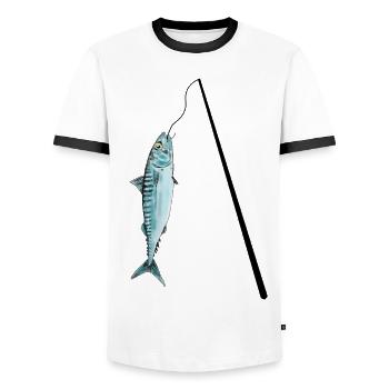 Fishing Mackerel Fish Fishing Rod Angler Fishing Fishing - Men's Ringer Shirt - white/black - Front - AI Model Female 172 light (172cm) & AI Model Male 178 dark (178cm)