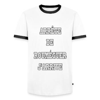 Expression Française rouméguer - T-shirt contrasté Homme - blanc/noir - Devant - AI Model Female 172 light (172cm) & AI Model Male 178 dark (178cm)