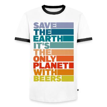 Sauve la Terre, c’est la seule planète avec de la bière - T-shirt contrasté Homme - blanc/noir - Devant - AI Model Female 172 light (172cm) & AI Model Male 178 dark (178cm)