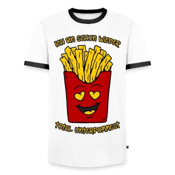 Pommes Frites / Schon wieder total unterpommest - Männer Kontrast-T-Shirt - Weiß/Schwarz - Vorne - AI Model Female 172 light (172cm) & AI Model Male 178 dark (178cm)